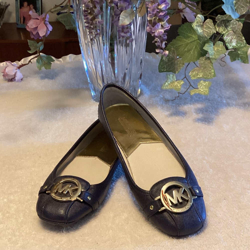 Michael Kors Dark Blue Loafers with Gold Accents